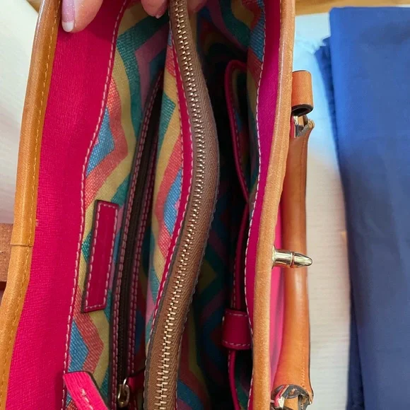 Dooney & Bourke Hot Pink Pebbled Leather Satchel with Tan Trim - Picture 9 of 9